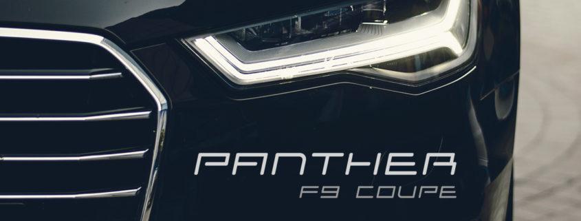 Dark luxury car exterior and headlight with Solia Sans display font overlayed
