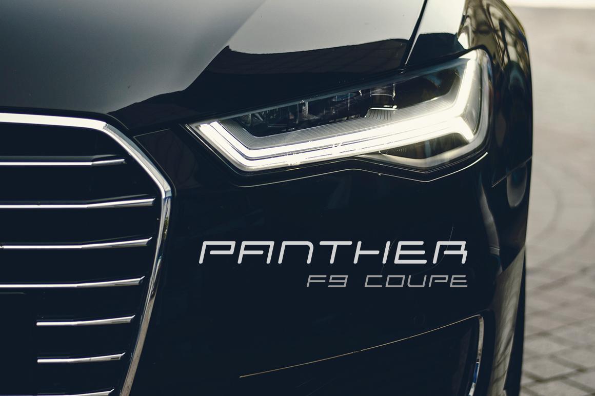 Dark luxury car exterior and headlight with Solia Sans display font overlayed