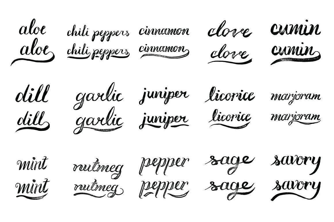 herb & spices text overlays set