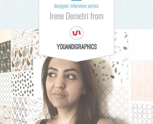 Irene Demetri against pattern covered wall