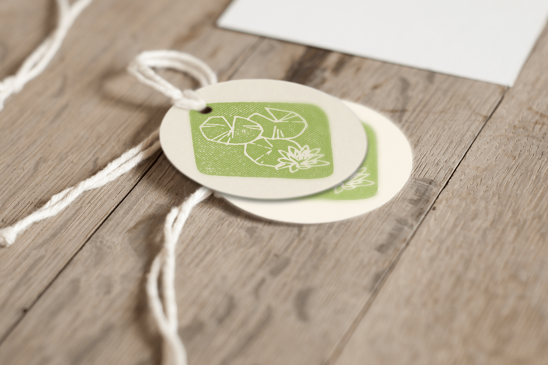 Shop tags with lily pad stamps