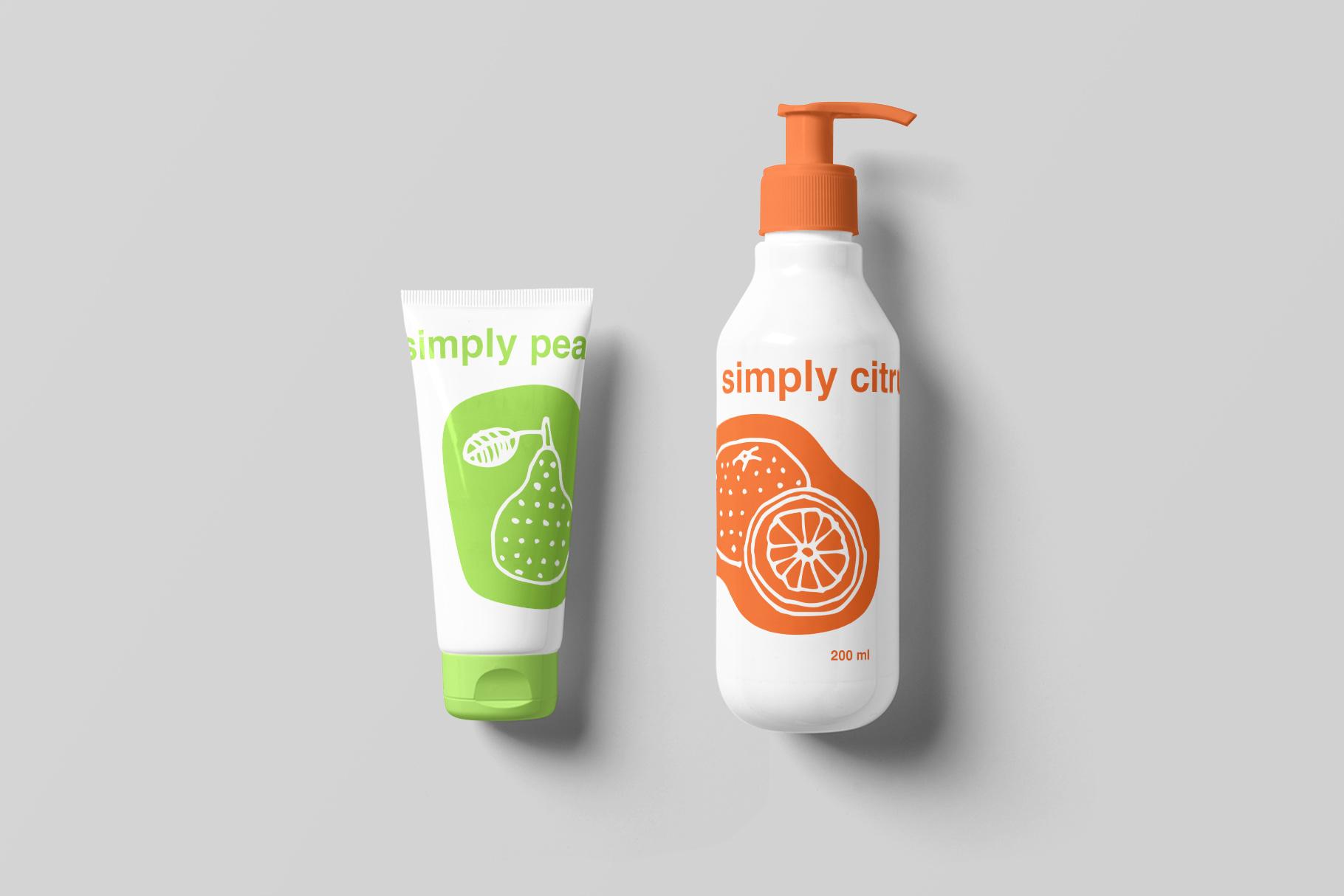 Pear and Orange body lotion packaging